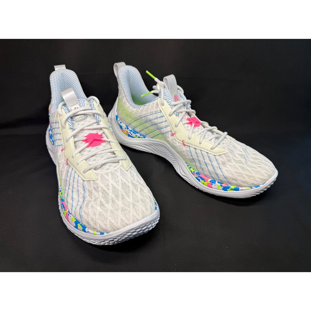 Under Armour Curry Flow 10 Basketball Shoes White Pink‎ Neon Size M16 W17.5